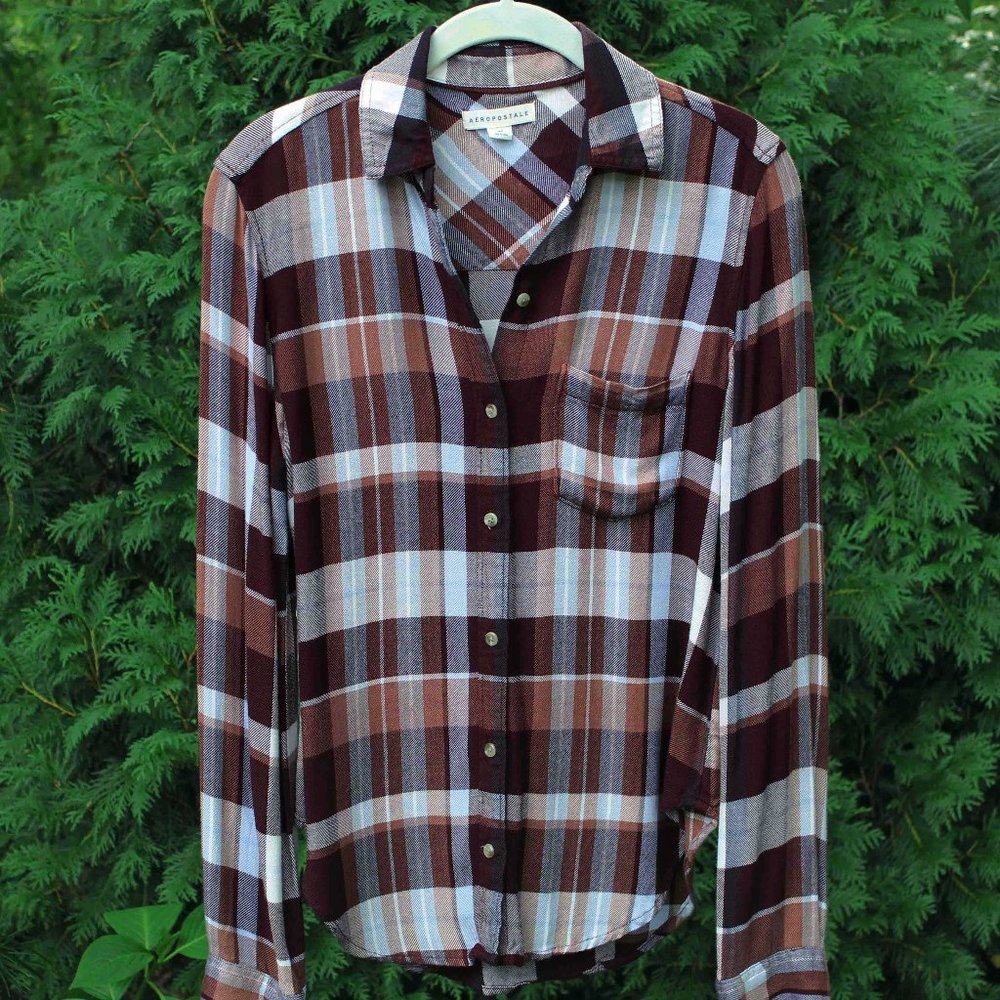 Aeropostale Soft Rayon Plaid Buttondown Top